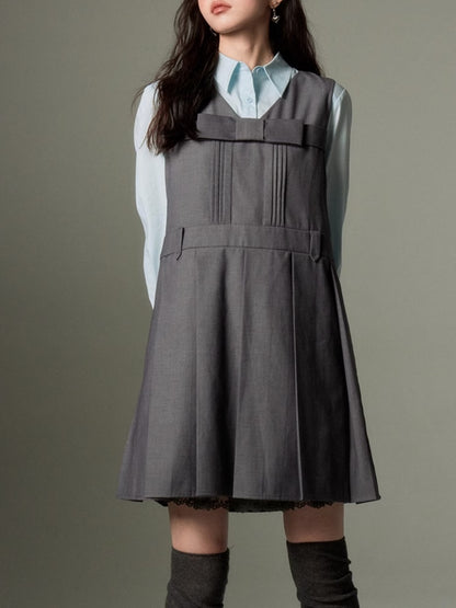 Bow Tie College Style Sleeveless V-neck One Piece [s0000003200]