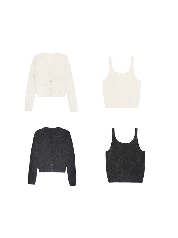 Knitted cardigan sweater camisole undershirt two-piece suit【s0000006506】