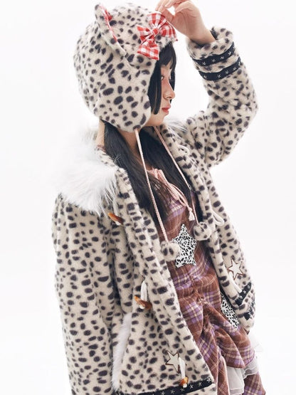 Y2K Sweet Cool Spice Girl Cute Leopard Coat Niche Design Girl Plush Coat [s0000004274]