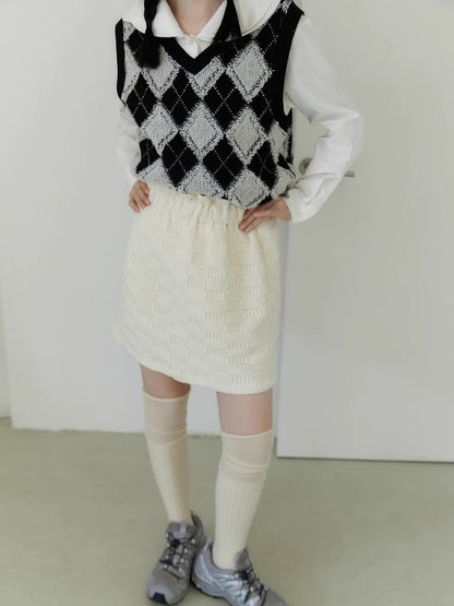 Wool knit cream white skirt【s0000003898】