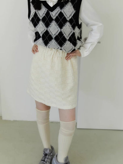 Wool knit cream white skirt【s0000003898】