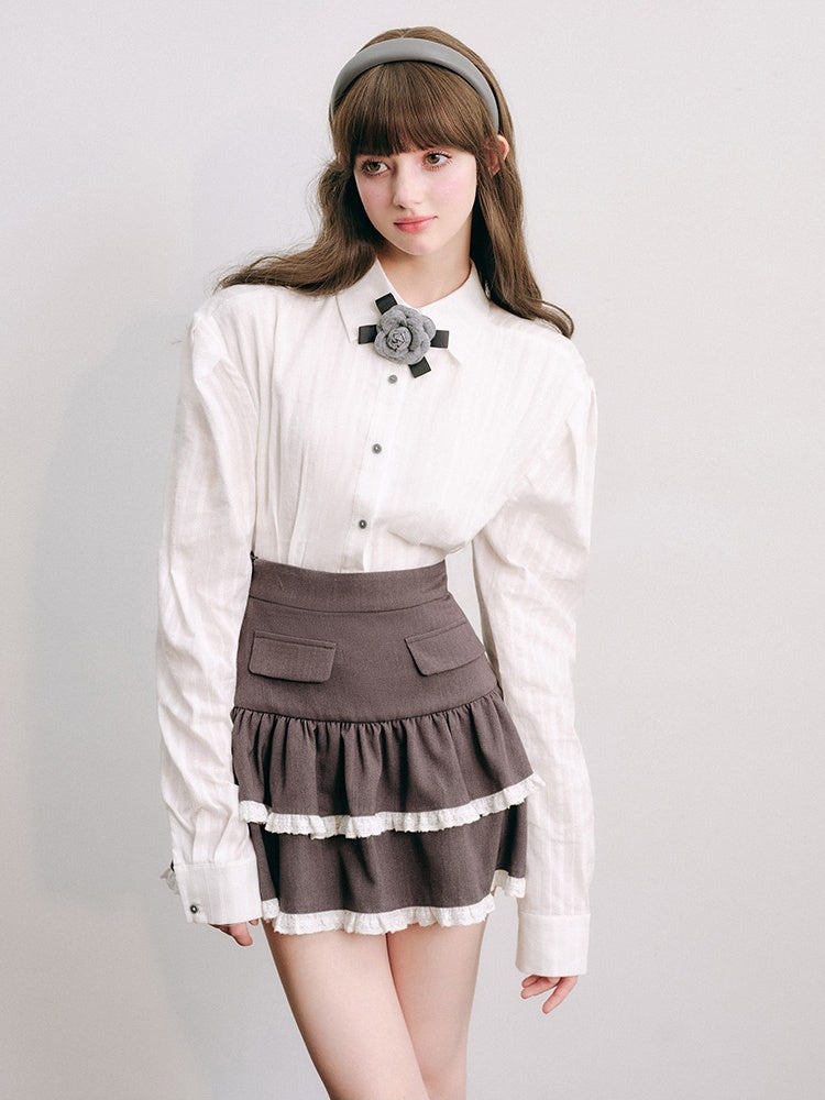 Lace Stitch College Taste Jacket &amp; Puffy Mini Skirt [s0000003853]