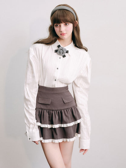 Lace Stitch College Taste Jacket &amp; Puffy Mini Skirt【s0000003853】