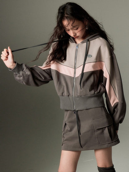 Sports Style ZIP-Up Hoodie &amp; A-Line Skirt [s0000003191]