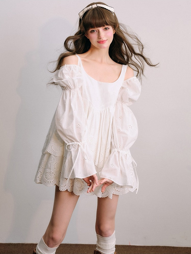 Galaxy Wanlin Dreamboat white moonlight 100% cotton sash embroidery double perforation white color long sleeves clothing early autumn