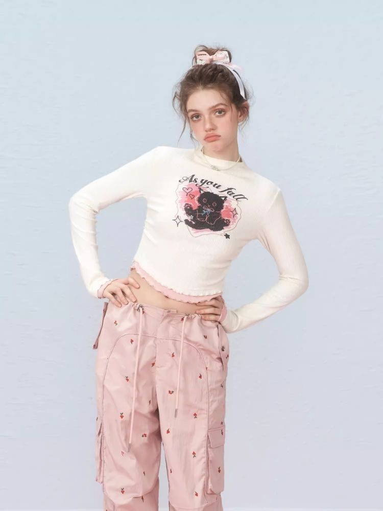 Slim Waist Splicing Design Short Long Sleeve T-Shirt【s0000006306】