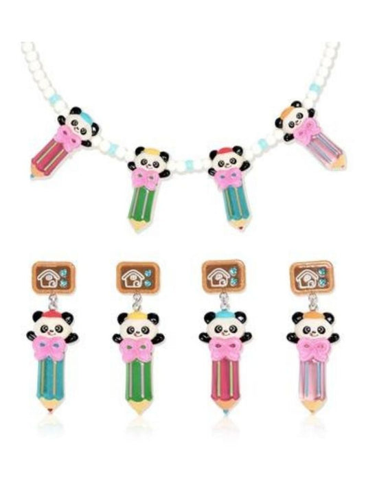 Panda 3D Pencil Resin Necklace and Earrings【s0000006107】