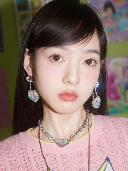 Cartoon deer studded rhinestone ear clip / earrings / necklace【s0000002111】 