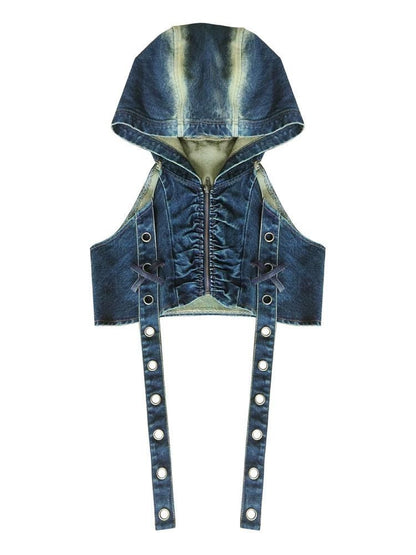 Hooded Denim Punk Rock Vest【s0000003027】