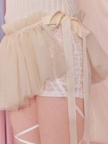 Bow tie fluffy gauze skirt【s0000006596】