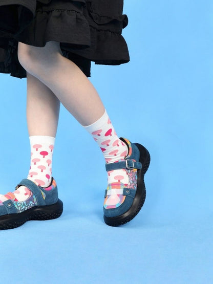 Plaid pattern and stent glass illustration platform shoes【s0000002119】