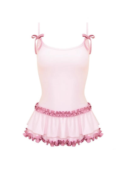 Ruffle Lace Pleated Hem Bow Camisole【s0000013008】