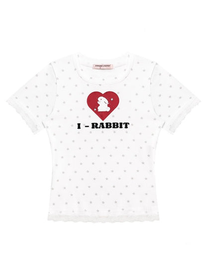 Polka Dot Star Heart Rabbit Print Crew Neck Short Sleeve T-Shirt【s0000013012】