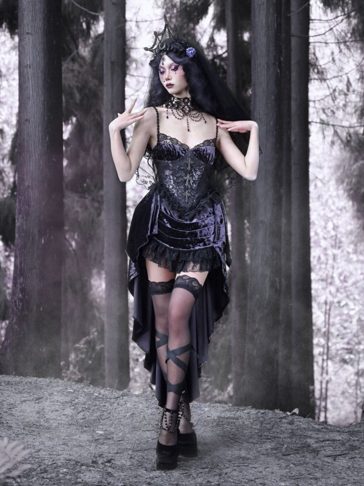 Gothic Velvet Lace Suspender Dress【s0000003866】