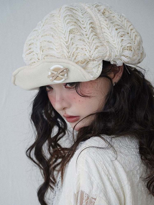 Lace-Up Bowknot &amp; Button Beret Hat【s0000008153】