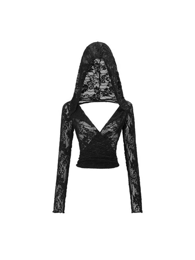 LAZY LACE SHEER HOODED TOPS [S0000009148]