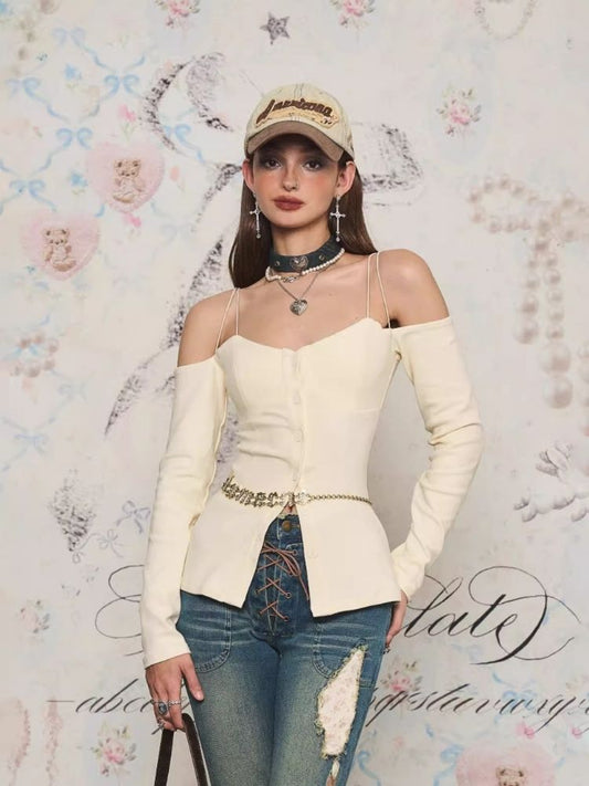 Beige One Shoulder Halter Top【s0000006372】