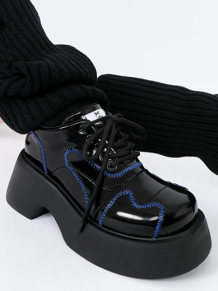 Cool Punk Blue Stitch Lather Platform Shoes [s0000003441]