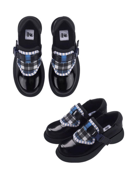 Plaid Velcro Leather Platform Loafers【s0000002687】