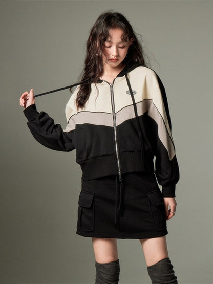 Sports Style ZIP-Up Hoodie &amp; A-Line Skirt【s0000003191】