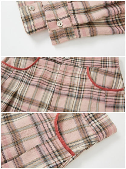 Loose Plaid Shirt & Pleated Mini Skirt【s0000003852】