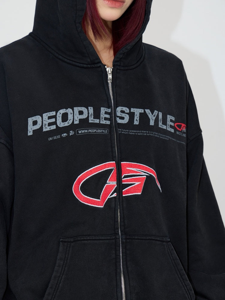 Logo Embroidery Full Zip Hoodie【s0000004193】