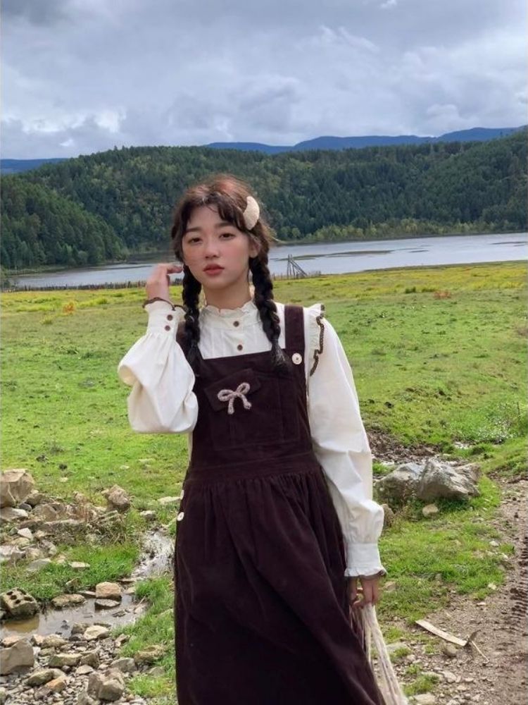 Corduroy Bow Pocket Sleeveless Vest Dress【s0000005887】