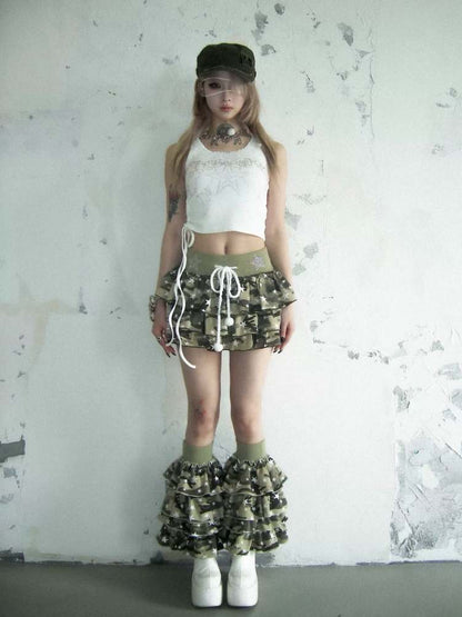 Camouflage & Star Pom Pom Ball Cake Skirt【s0000007893】