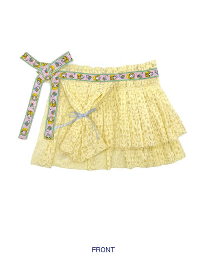 Shimizu Illustration Ribbon Lace Pleated Tiered Apron Skirt【s0000003652】