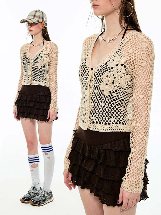 Crochet Foll v-Neck Kar Jigan [S0000009181]