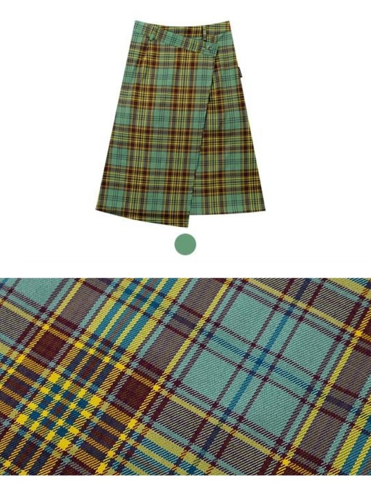 High waist slim green plaid skirt【s0000003118】