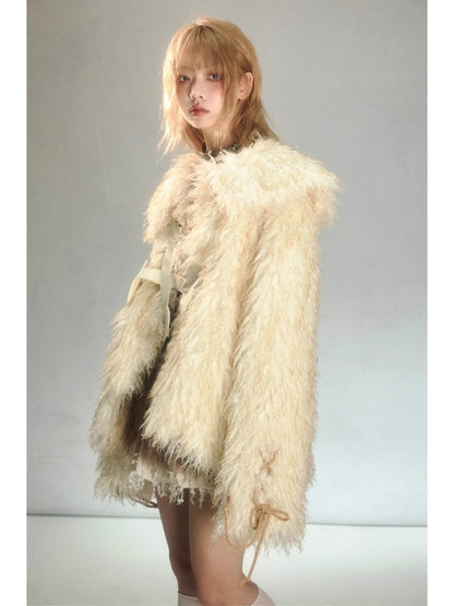 Punk Rivet Bone Mix Color Long Fur Loose Coat【s0000003874】