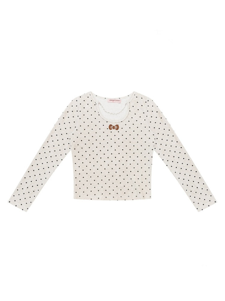 Polka Dot Chain Top Iong Sleeve T-Shirt Slim Knitted Base Shirt【s0000015256】