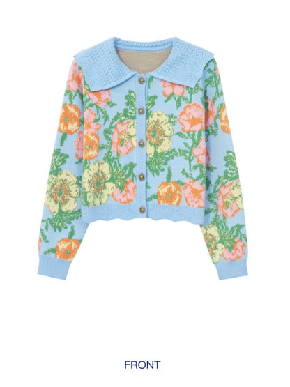 Shimizu Illustration Flower Knit Jacquard Short Cardigan【s0000003657】