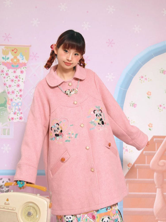 Panda embroidery mid-length coat【s0000005366】