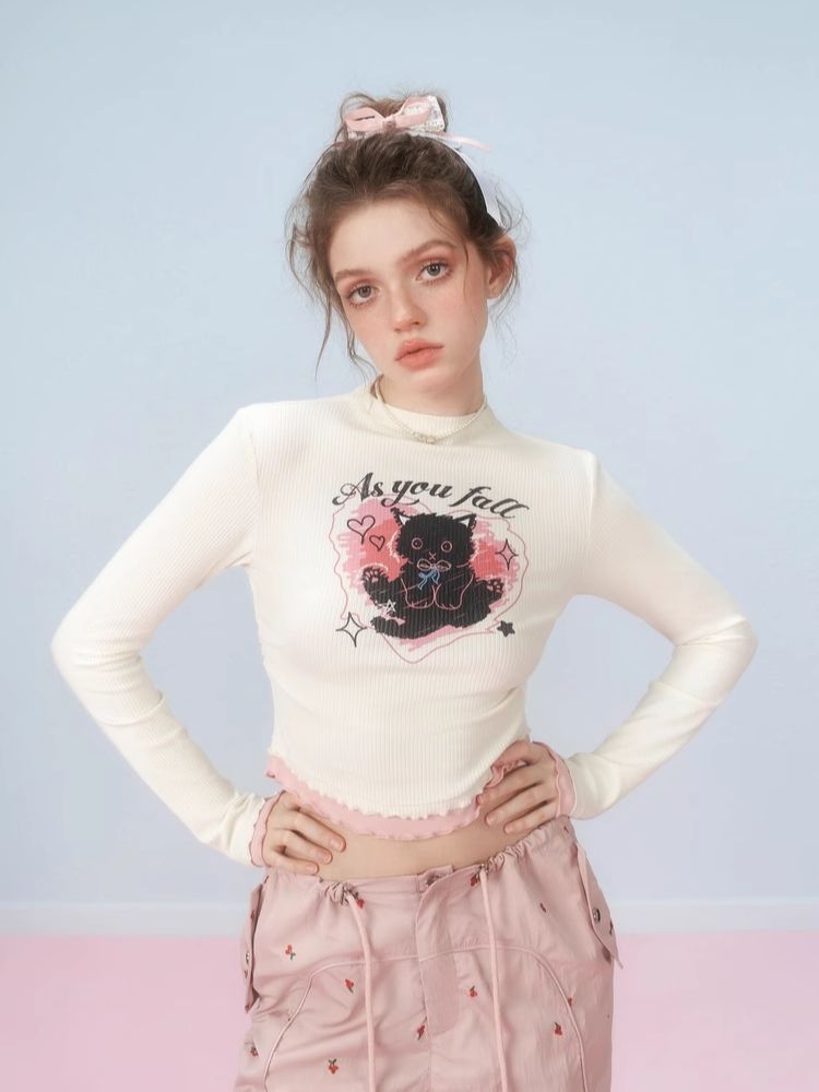 Slim Waist Splicing Design Short Long Sleeve T-Shirt【s0000006306】