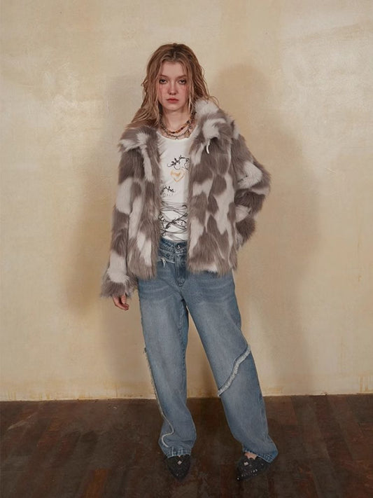 DoublePunch Autumn/Winter Original Cow Bag Mixed Color Protective Leather Grass Cow Horn Hot Sister Warm Coat