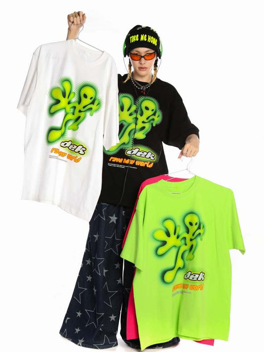 Alien Print Round Neck Loose T-Shirt【s0000008559】