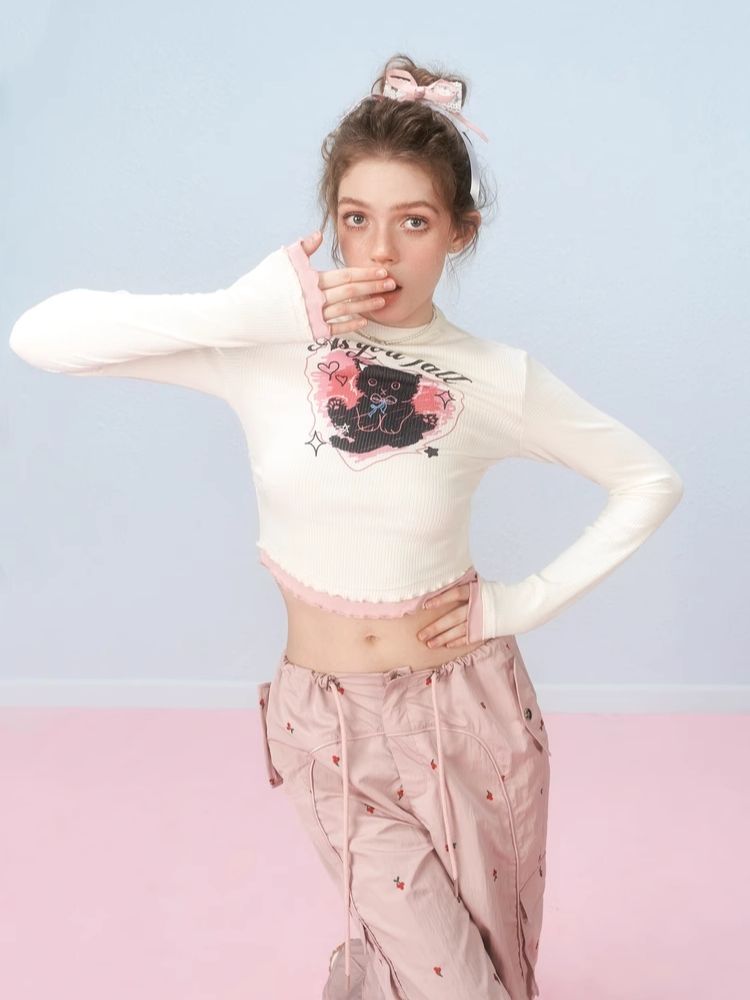 Slim Waist Splicing Design Short Long Sleeve T-Shirt【s0000006306】