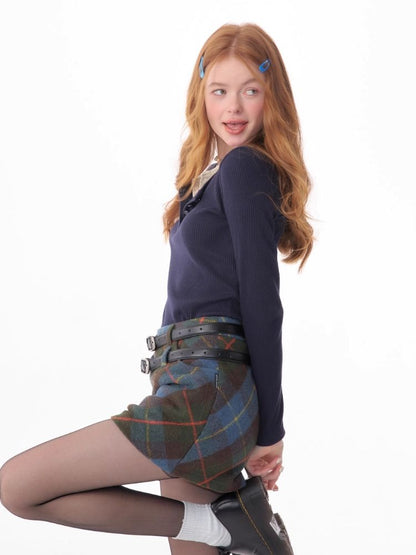 V-neck long-sleeved blouse【s0000006165】