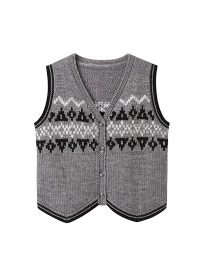 Classic Fair Isle Jacquard Vintage Vest【s0000004879】