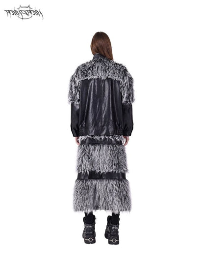 Double zipper black silver Y2K fur skirt【s0000004825】