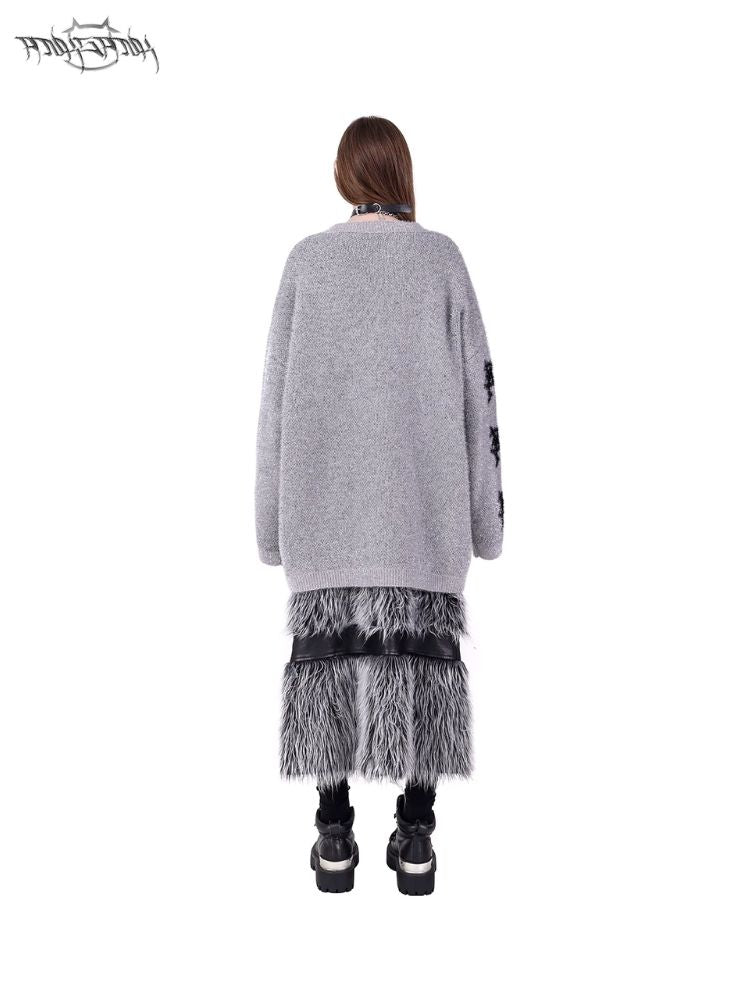 Double zipper black silver Y2K fur skirt【s0000004825】