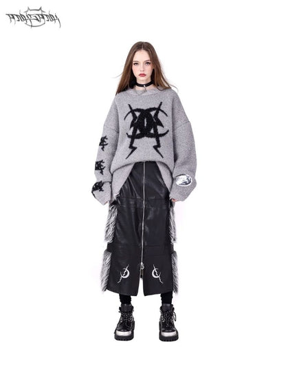 Double zipper black silver Y2K fur skirt【s0000004825】