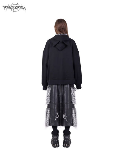 Double zipper black silver Y2K fur skirt【s0000004825】