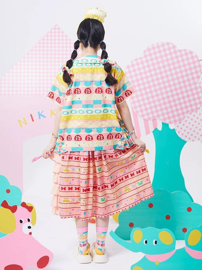 Original print cake stitching skirt【s0000002885】