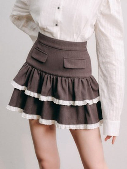 Lace Stitch College Taste Jacket &amp; Puffy Mini Skirt【s0000003853】