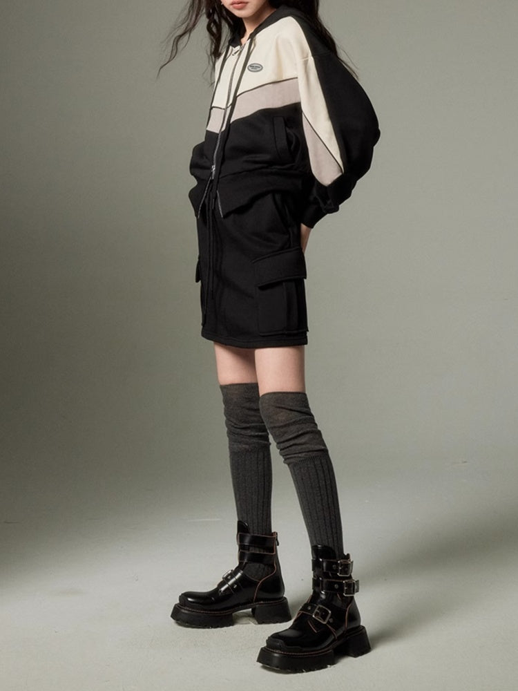 Sports Style ZIP-Up Hoodie &amp; A-Line Skirt【s0000003191】