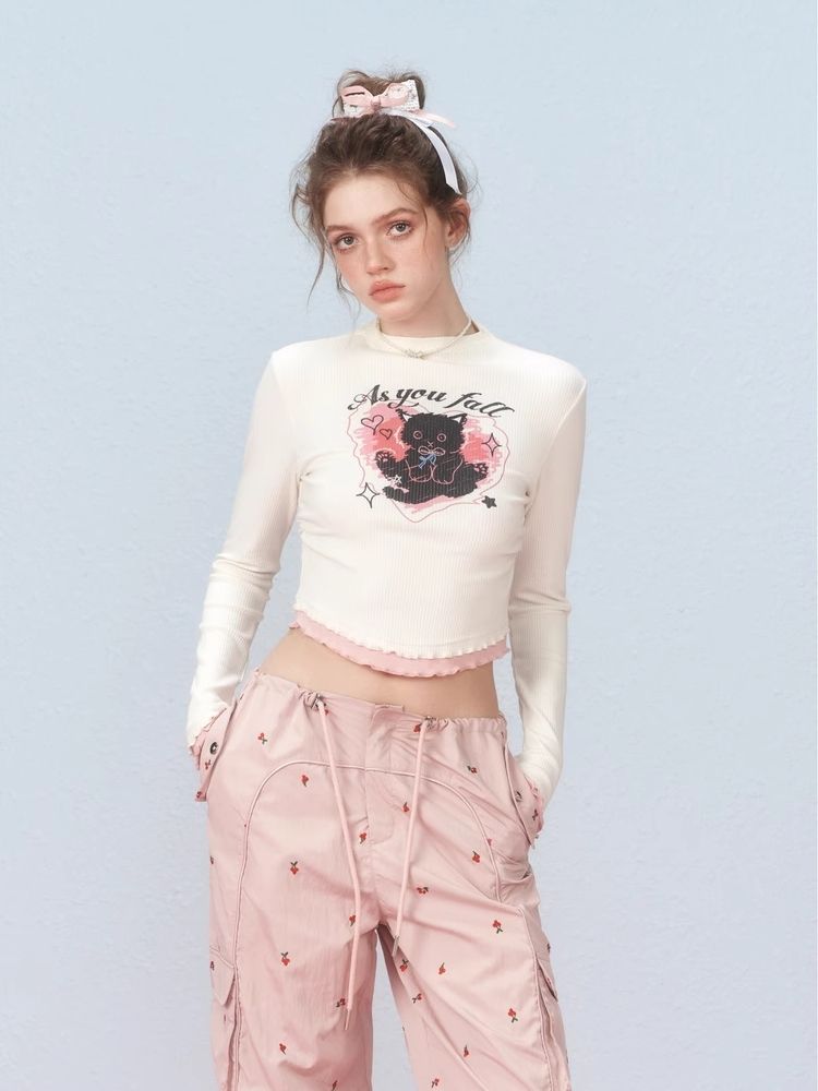 Slim Waist Splicing Design Short Long Sleeve T-Shirt【s0000006306】