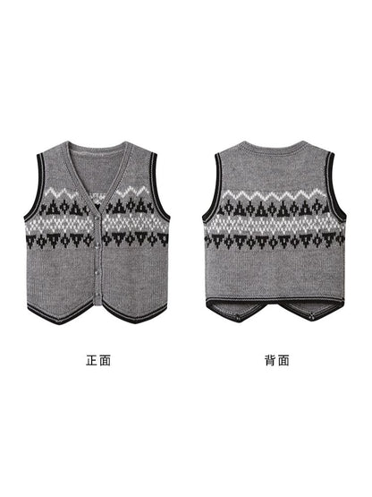 Classic Fair Isle Jacquard Vintage Vest【s0000004879】